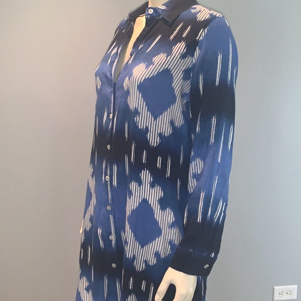 Chicos Blue Aztec Linen Button Down Dress Size 1 - Picture 8 of 12